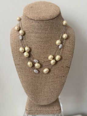 NWT Monet Multi-Strand Pearl Necklace Rhinestone Accents Silver Tone Coquette